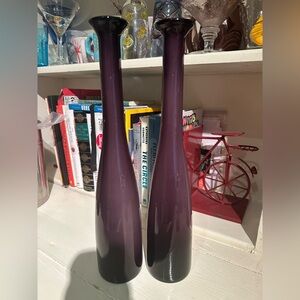 Tall Amethyst Glass Vase Pair 16” Modern Plum Decorative Vases Set of 2